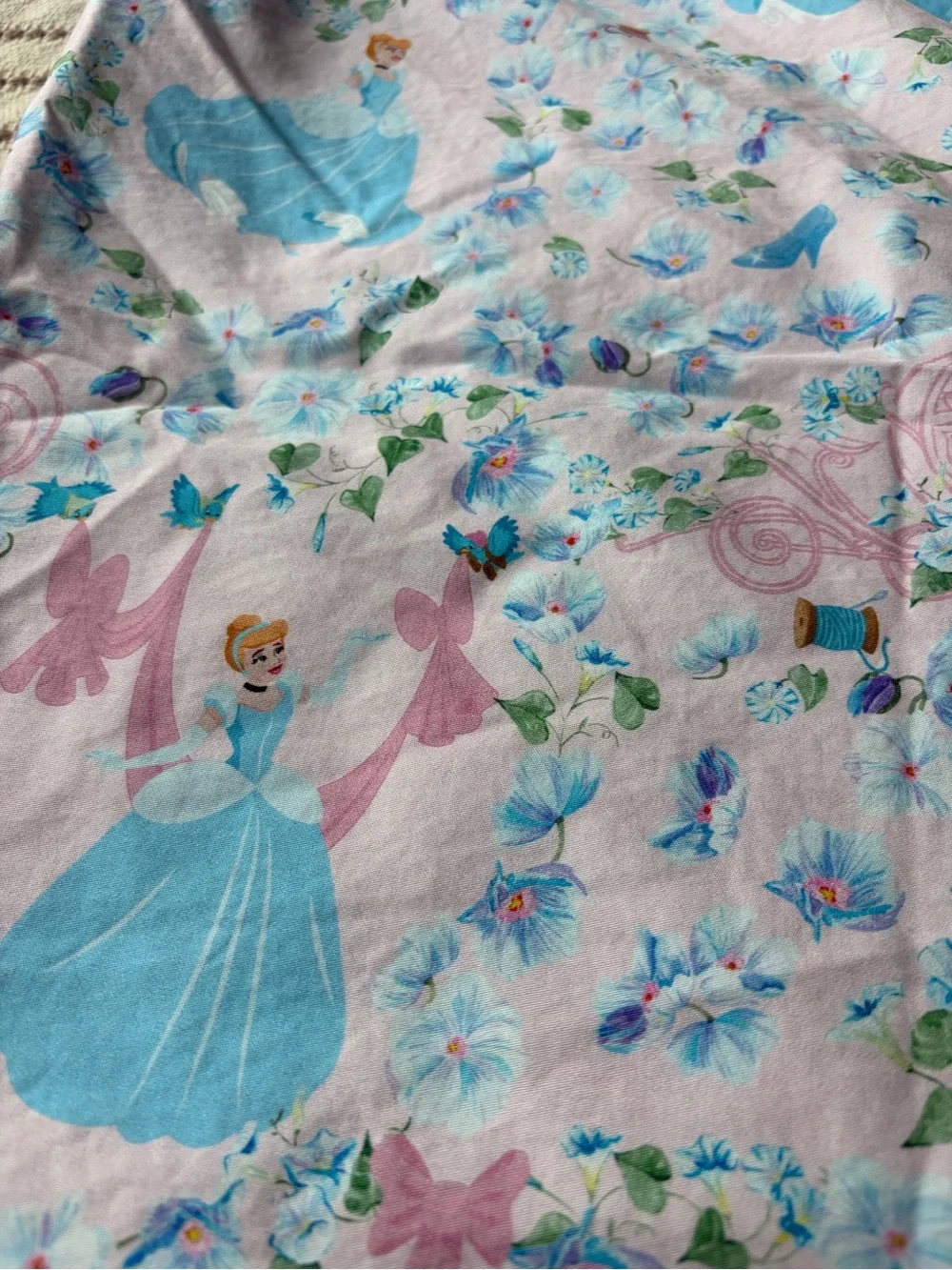 Posh Peanut Pink and Blue Princess Cinderella Ruffled pillowcase